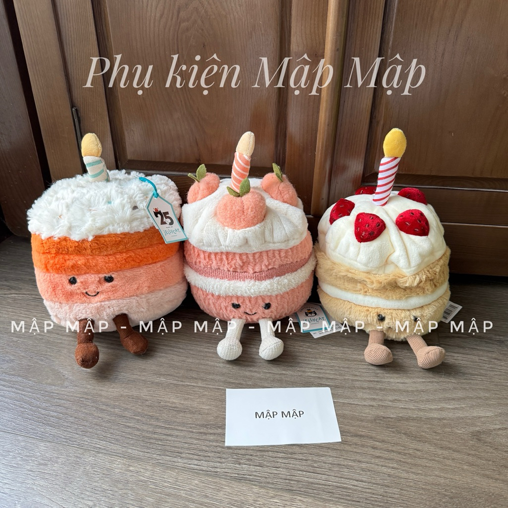 (Hàng loại 1 - Tặng túi vải hãng) Gấu bông JELLYCAT bánh sinh nhật nhiều màu sắc xinh xắn