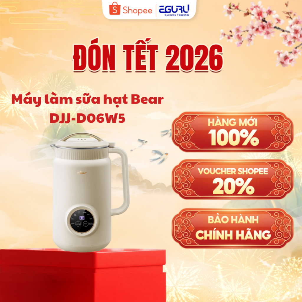 Máy làm sữa hạt Bear DJJ- D06W5 (SMM-4H06S) 1L 800W 8 Chế độ nấu, Lưỡi 10 cánh - BH Chính Hãng 18T