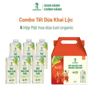 [Hộp Quà Tết Dừa Khai Lộc]- Combo 6 hộp Mật hoa dừa tươi Organic Sokfarm 330ml - UHT Single