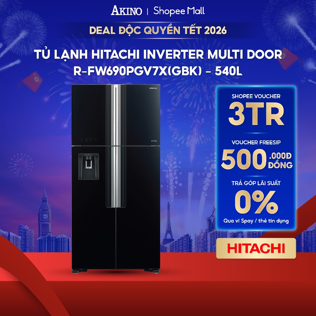 Tủ lạnh Hitachi Inverter 540 lít Multi Door R-FW690PGV7X-GBK - Hàng Chính Hãng