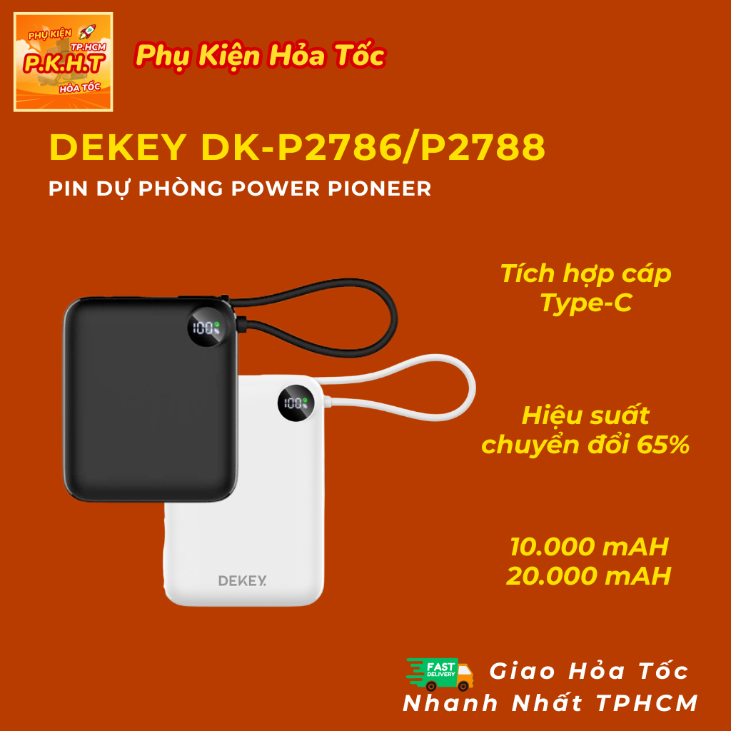 Pin Dự Phòng DEKEY Power Pioneer 10.000 / 20.000mAh 22.5W - Sạc Nhanh Có Cáp Type-C & Màn Hình LED