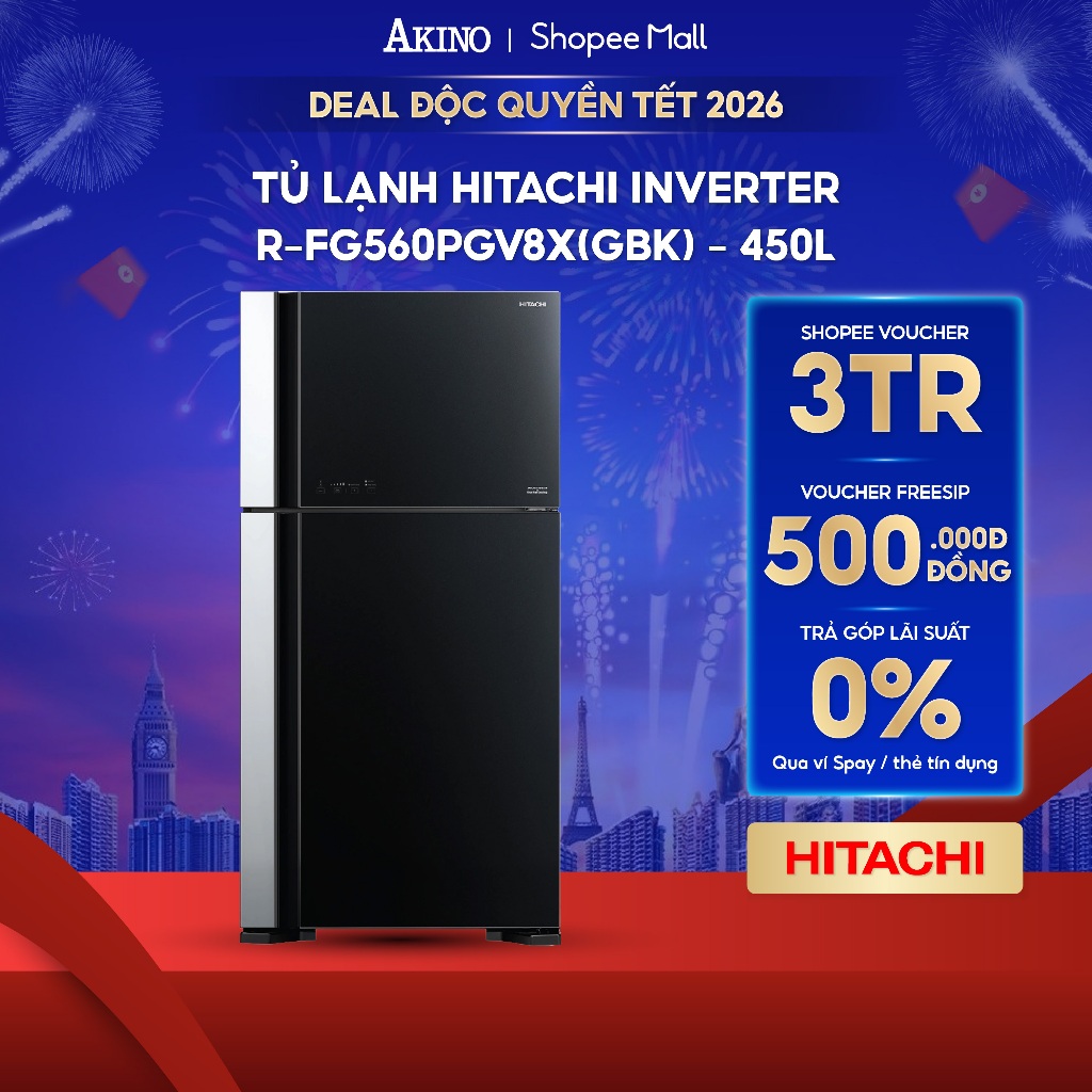 Tủ lạnh Hitachi Inverter 450 lít R-FG560PGV8X GBK - Hàng Chính Hãng