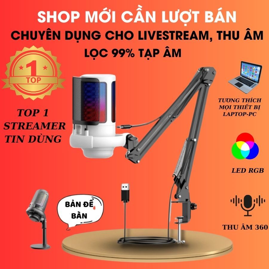 Micro Thu Âm Livestream Chuyên Nghiệp ShouFei ME6S Lọc Tạp Âm, LED RGB, Thu Âm 360° Cho Pc Laptop .