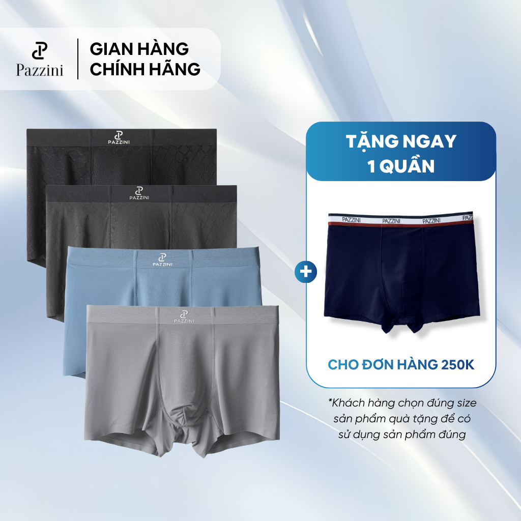 Combo 5 quần lót nam boxer PAZZINI thun lạnh cao cấp, quần sịp nam co giãn, thấm hút kháng khuẩn tốt