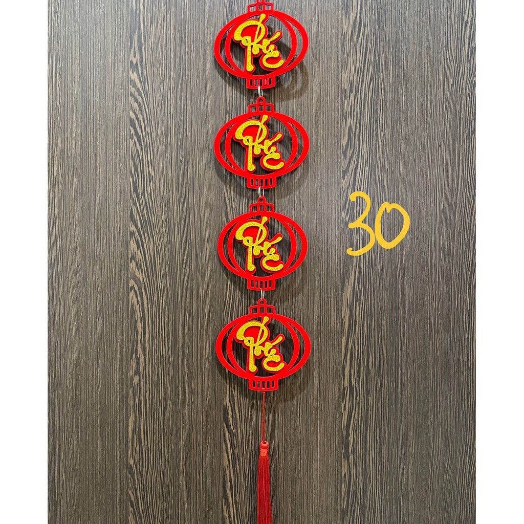 Dây treo nhung đỏ laze lồng đèn nhỏ phối chữ vàng trang trí tết TL30