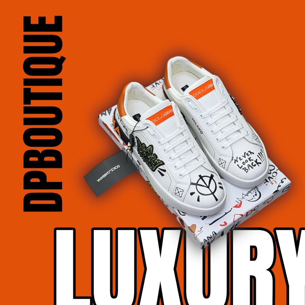 [ DPBoutique.hn 2 ] - Giày Sneaker Trắng Hoạ Tiết Vượng Miện Gót Cam Cao Cấp - [ Full Box ]