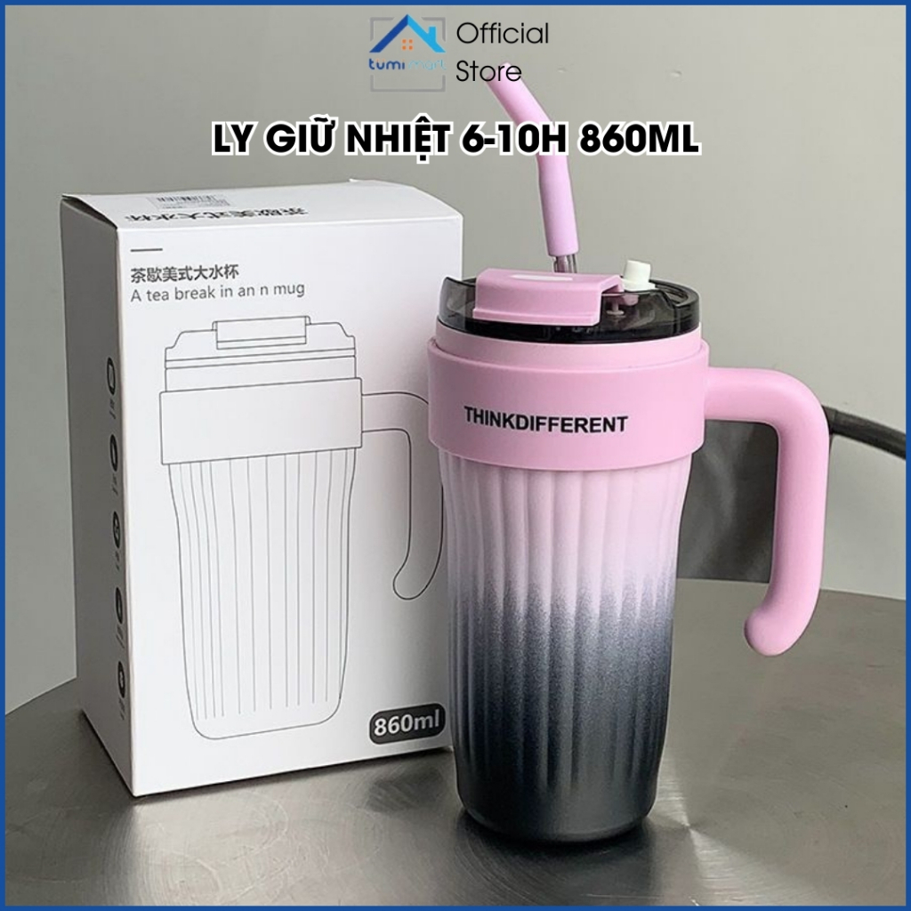 Ly giữ nhiệt PHUN SƯƠNG 860ml có ống hút kèm nút đậy, cốc uống nước giữ nhiệt inox