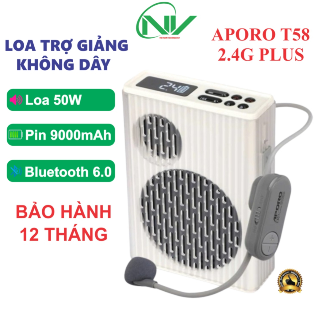 Loa máy trợ giảng Aporo T58 2.4G Plus không dây - công suất lớn, âm thanh mạnh mẽ, không hú
