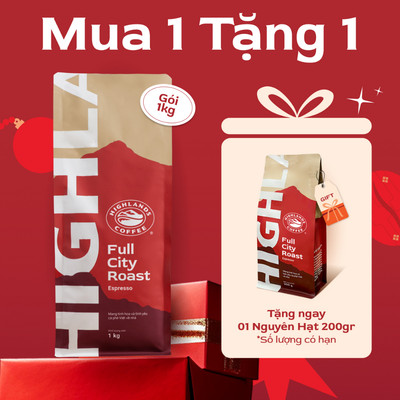 Mua 1 Tặng 1 - Cà Phê Hạt Full City Roast Highlands Coffee 1kg Tặng gói cà phê hạt 200g (quà kèm đơn hàng)