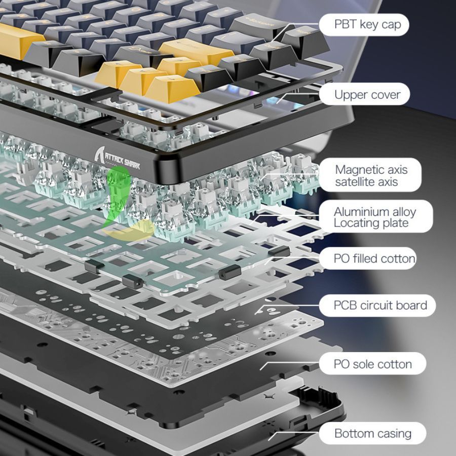 Bàn Phím HOSAN ATTACK SHARK X65 HE Có Dây 67 Phím Cơ RGB 16.8 Triệu Màu | BigBuy360 - bigbuy360.vn