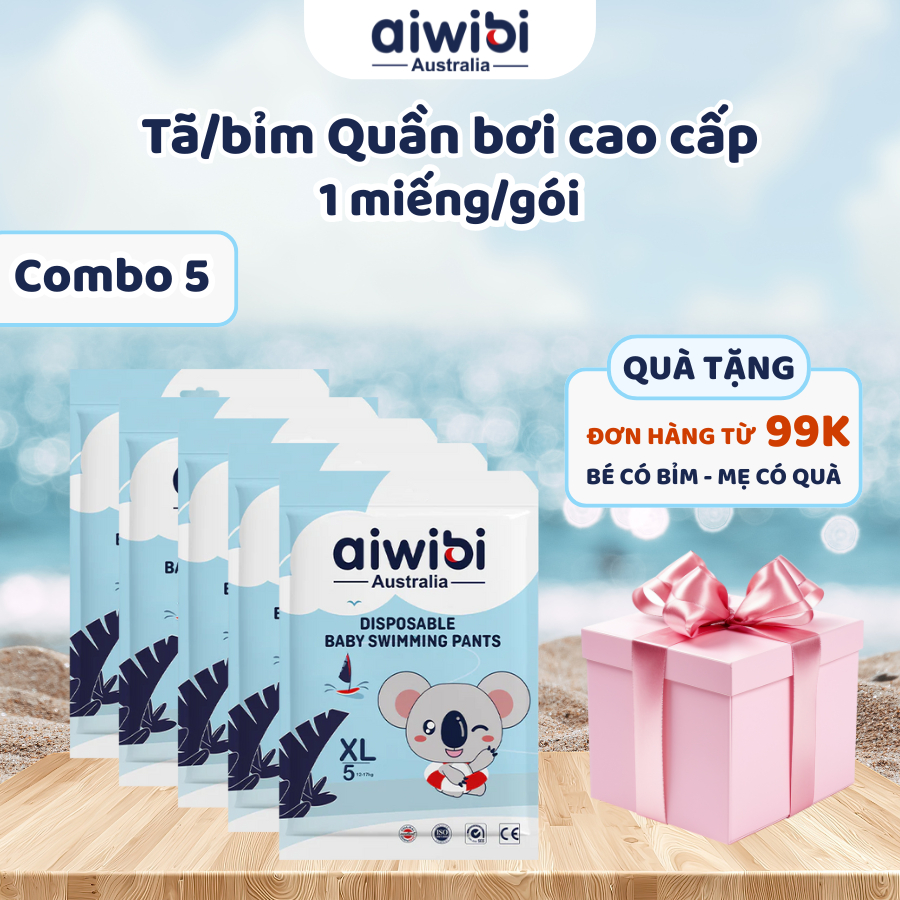 [Combo 5] Tã/Bỉm bơi cao cấp AIWIBI 1 miếng/gói