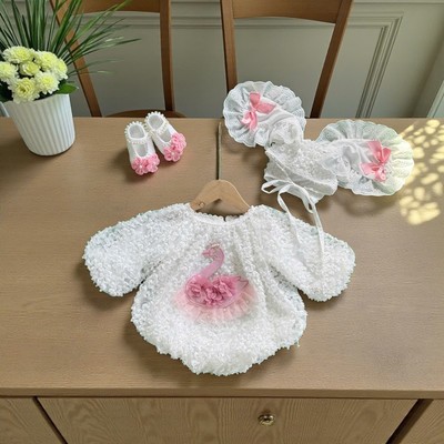 Set Body Tay Dài Họa Tiết Thiên Nga Màu Kem Cho Bé Gái Sơ Sinh 1 2 Tuổi MINTSCLOSET - BS6675