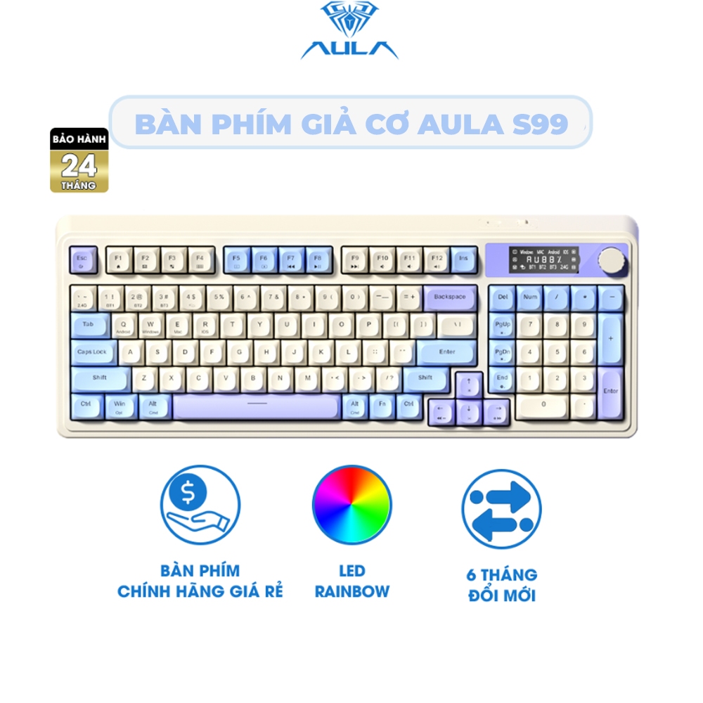 Bàn phím giả cơ 3 mode kết nối AULA S99 PRO gõ tiếng êm phù hợp văn phòng, màn hình tùy chỉnh, LED rainbow | BigBuy360 - bigbuy360.vn