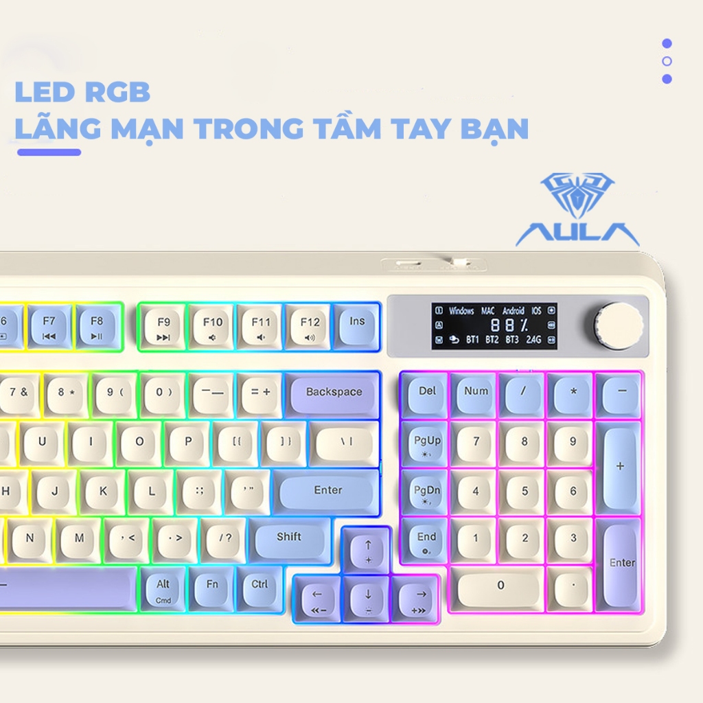 Bàn phím giả cơ 3 mode kết nối AULA S99 PRO gõ tiếng êm phù hợp văn phòng, màn hình tùy chỉnh, LED rainbow | BigBuy360 - bigbuy360.vn