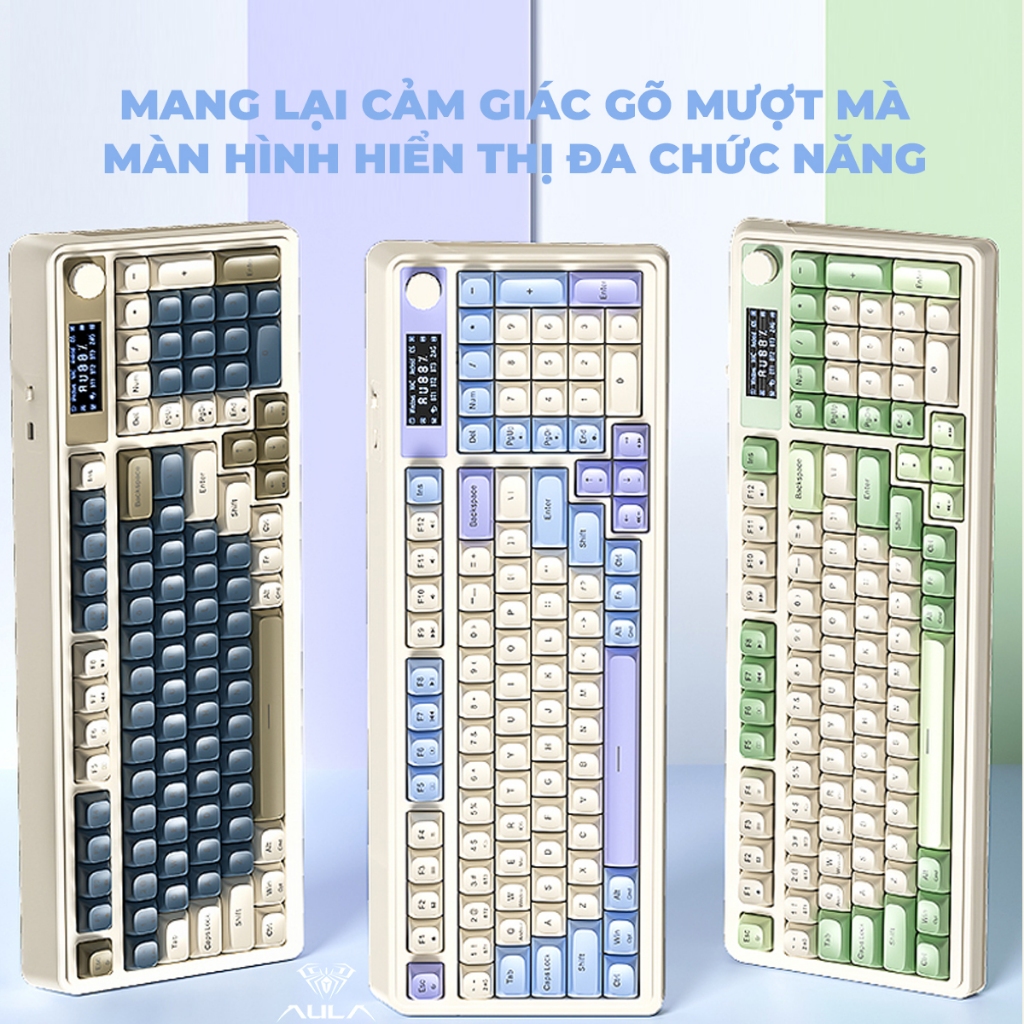 Bàn phím giả cơ 3 mode kết nối AULA S99 PRO gõ tiếng êm phù hợp văn phòng, màn hình tùy chỉnh, LED rainbow | BigBuy360 - bigbuy360.vn