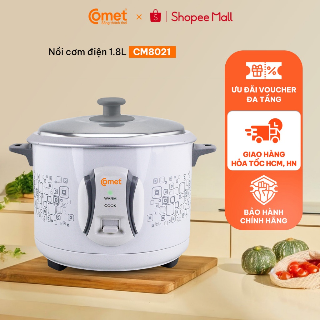 [Có hỏa tốc TPHCM ] Nồi cơm điện nắp rời 1,8L COMET - CM8021