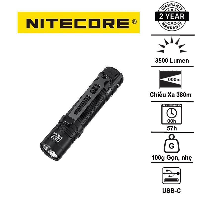 Đèn pin NITECORE EDC31 độ sáng 3500 Lumens - Chiếu xa 380m pin 3800mAh