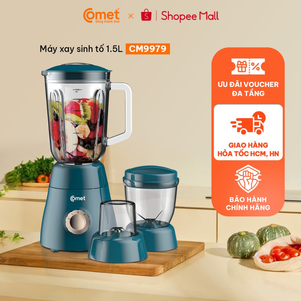 [Hỏa tốc HCM, HN] Máy xay sinh tố 3 cối 450W COMET - CM9979