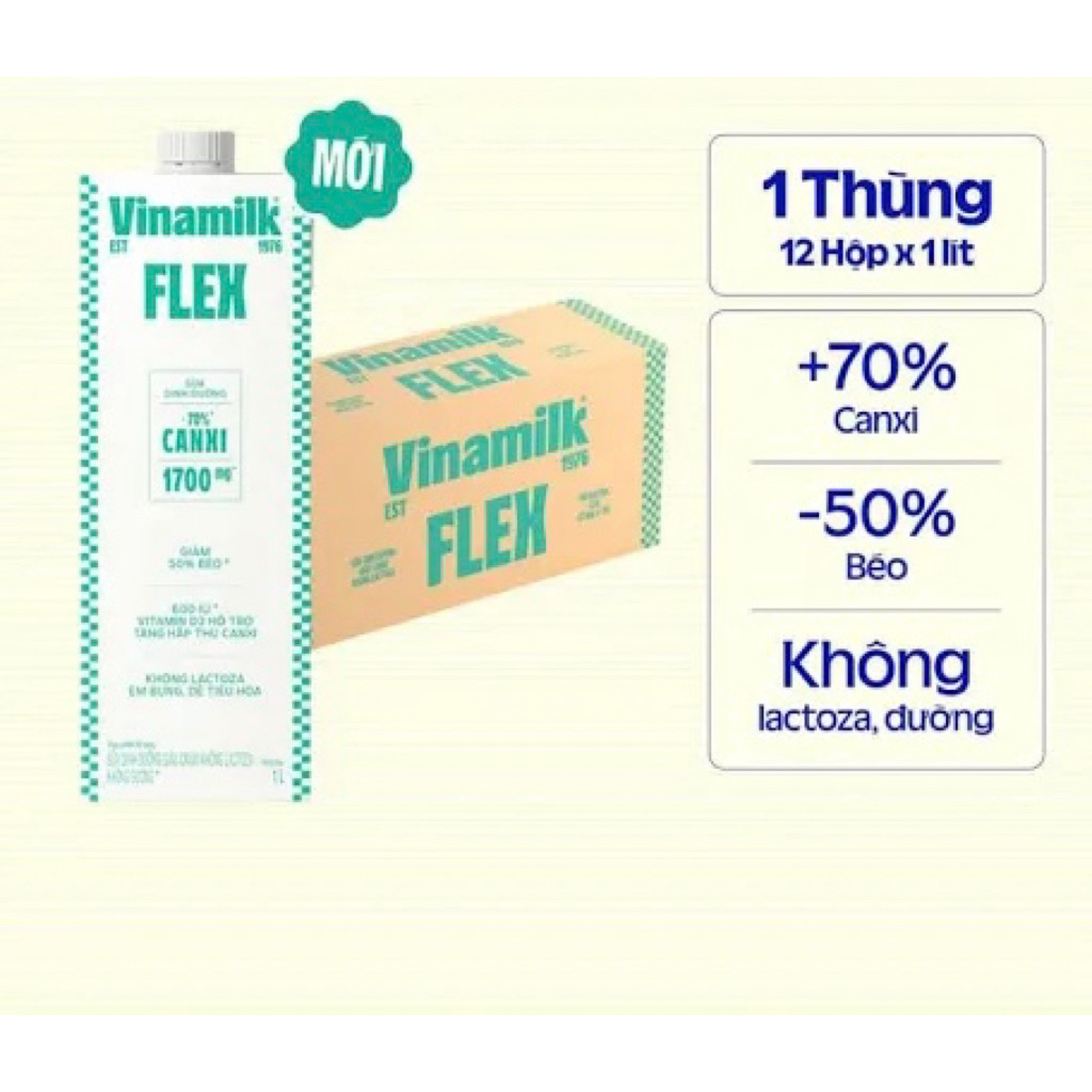 THÙNG 12 HỘP SỮA FLEX VINAMILK  KHÔNG ĐƯỜNG 1LÍT
