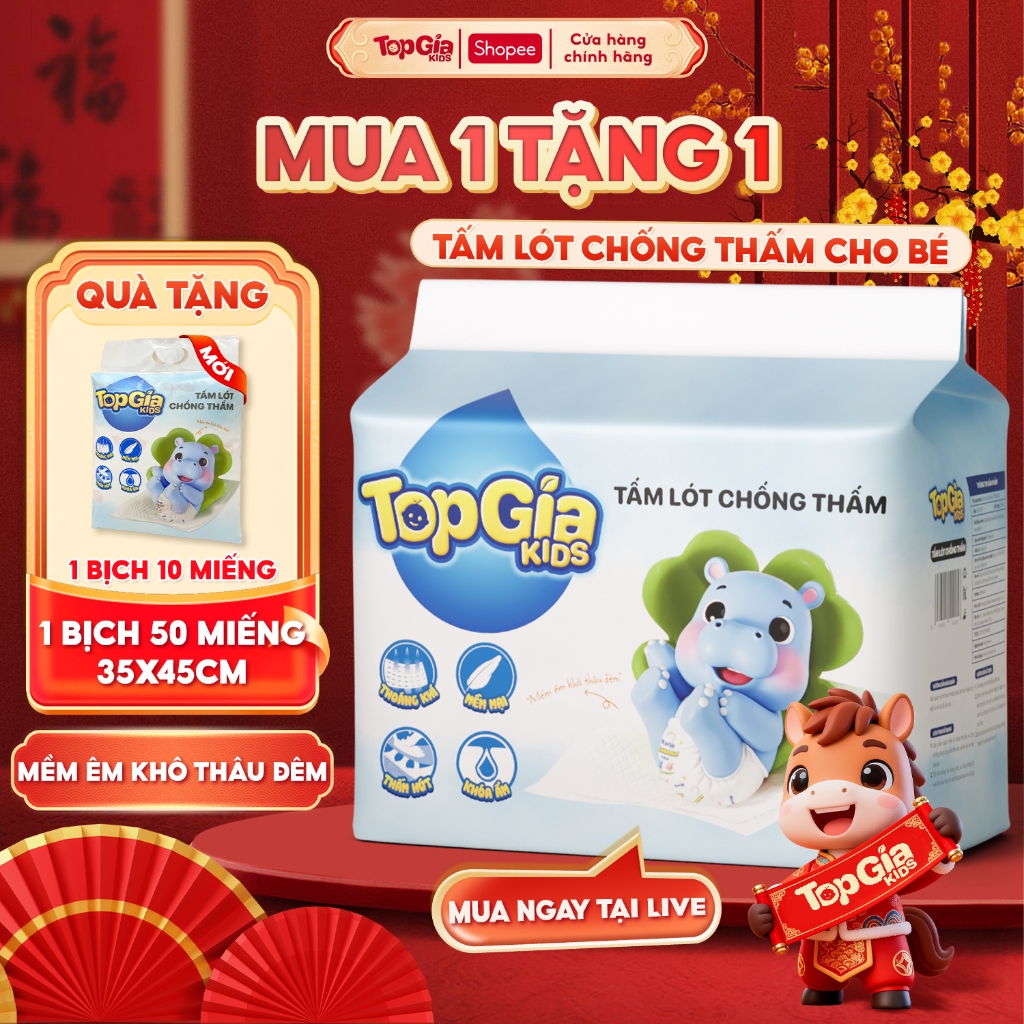 [MUA 1 TẶNG 1] Tấm Lót Chống Thấm Dùng Một Lần Topgiakids Thay Tã Cho Bé, Bịch 50 Miếng Lót Chống Thấm 35x45cm