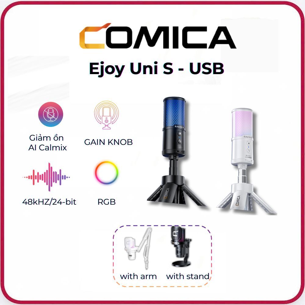 Comica Ejoy Uni S - Mic Thu Âm Condenser Cardioid RGB Chống Ồn Livestream & Gaming Cổng USB