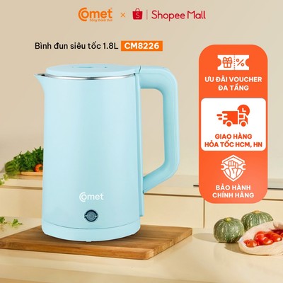 [KHO HCM, HN] Bình đun siêu tốc 2 lớp 1.8L màu xanh mint COMET - CM8226