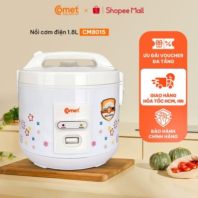 [KHO HCM] Nồi cơm điện nắp gài 1,8L COMET 700W, cho 3-4 người, lòng chống dính, xửng hấp - CM8015