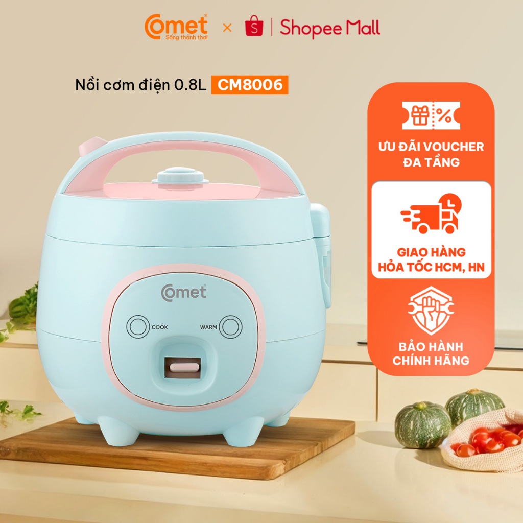 [Hỏa tốc HCM] Nồi cơm điện mini 0,8L nắp gài COMET - CM8006