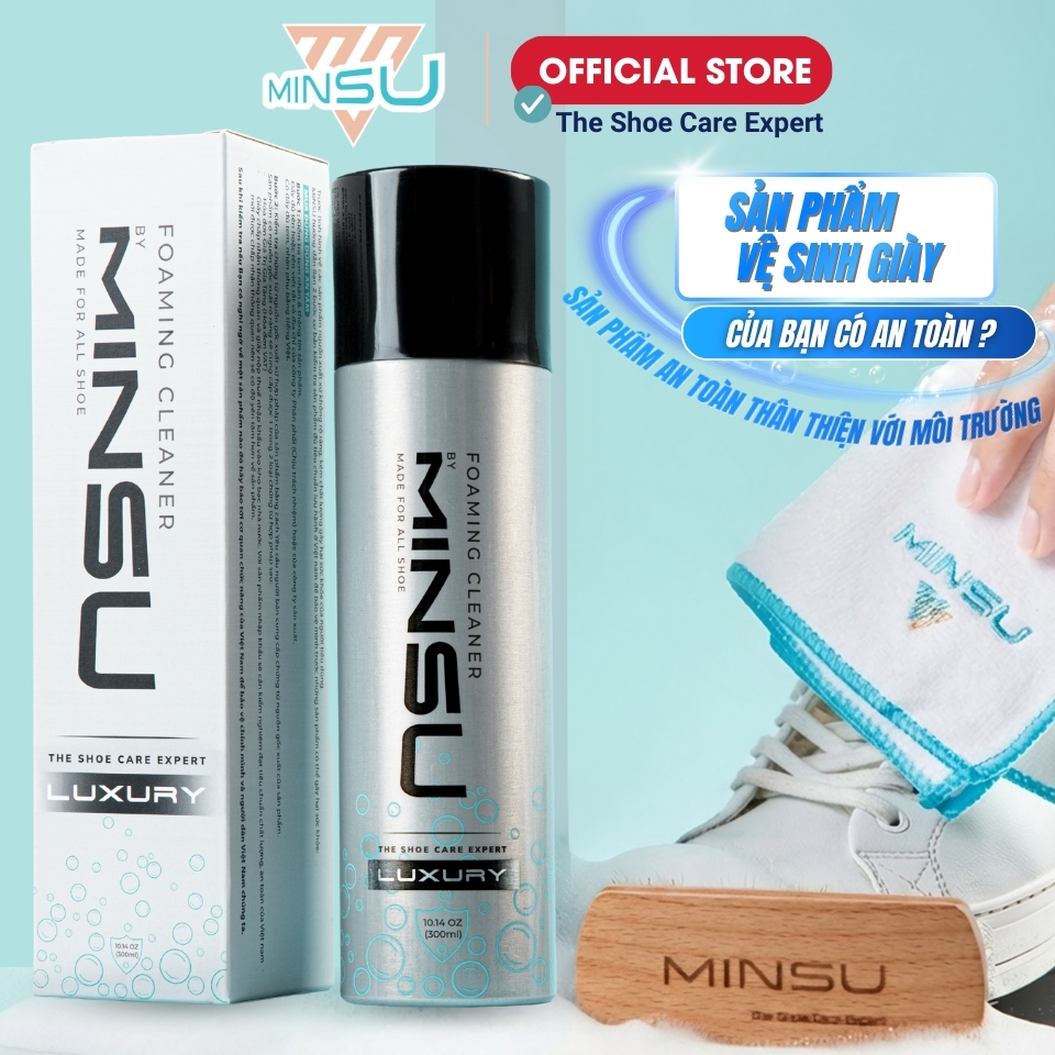 Chai Xịt Vệ Sinh Giày MINSU LUXURY Bọt Tuyết NANO M5955 Giặt Khô Siêu Tốc Bảo Vệ Giày Khỏi Bị Ố Vàng, Phai Màu