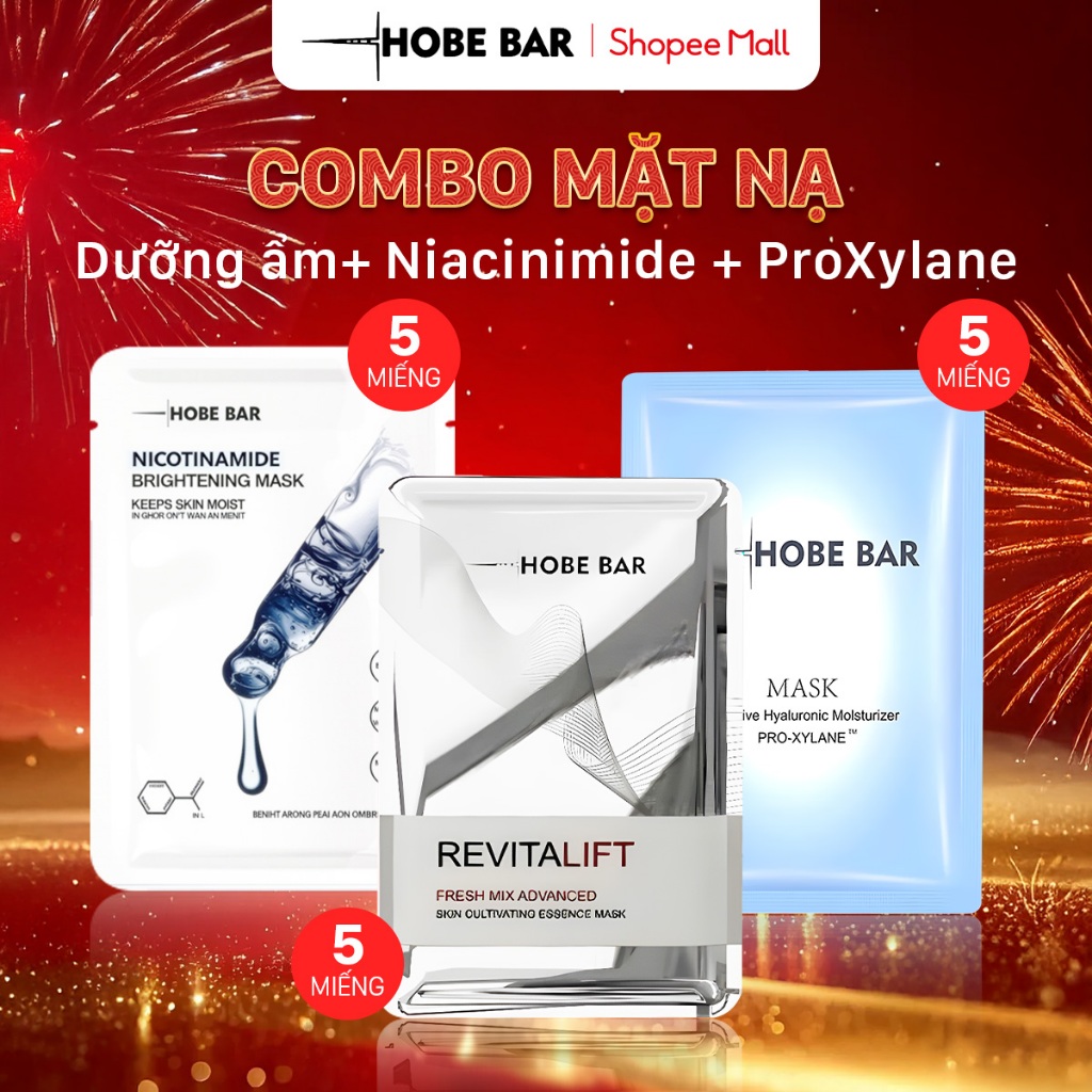 Combo Mặt Nạ Dưỡng ẩm 5 Miếng + Dưỡng Sáng Niacinimide  5 Miếng + Chống Lão Hóa ProXylane 5 Miếng HO