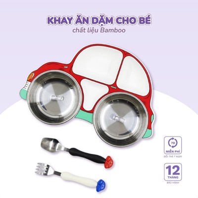 Khay ăn dặm cho bé bằng Inox cao cấp Royalcare phù hợp ăn BLW, ăn dặm kiểu Nhật và truyền thống