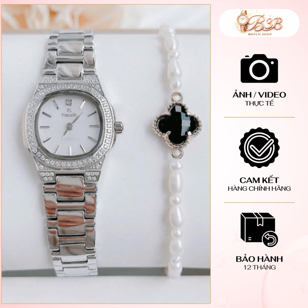 Đồng Hồ Nữ FL FRANKLIN Mắt Mèo Tráng Gương Mặt Tròn Đính Đá Phong Cách Sang Trọng Chống Nước FL5388