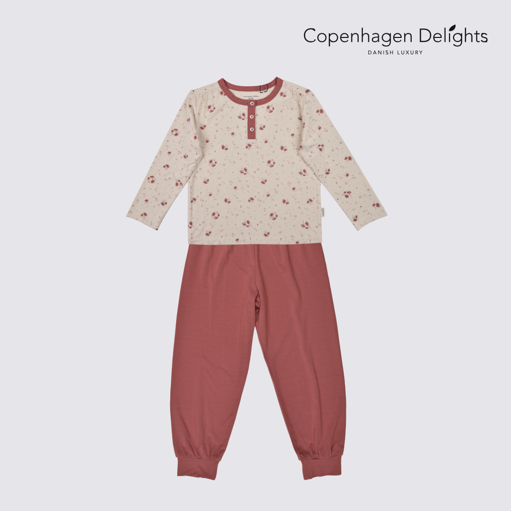Bộ ngủ dài tay em bé gái Lorna Flower Py Long Copenhagen Delights màu hồng chất liệu Bamboo