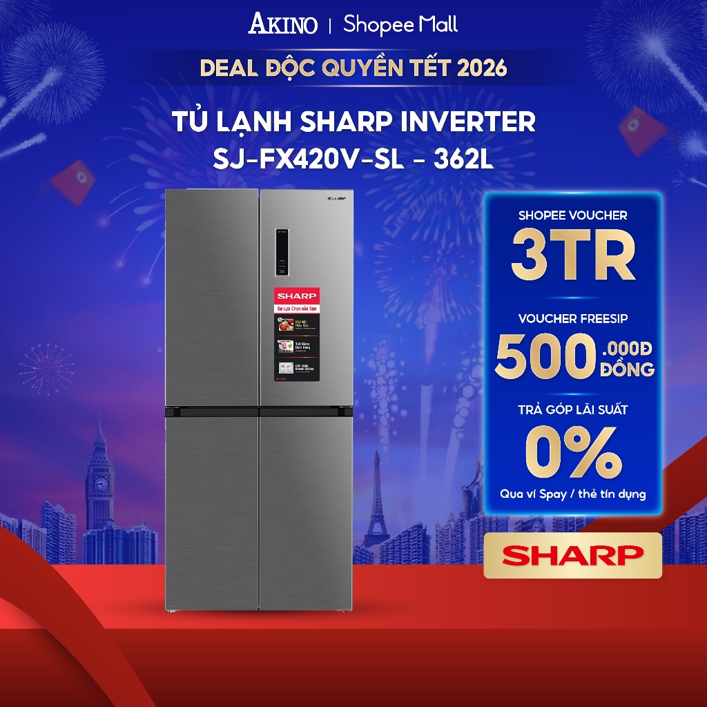 Tủ lạnh Sharp Inverter 362 lít SJ-FX420V-SL - Hàng Chính Hãng