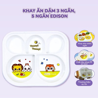 Khay ăn dặm 5 ngăn - Made in Korea - Edison Hàn Quốc có đế chống trơn cho bé mã 6872