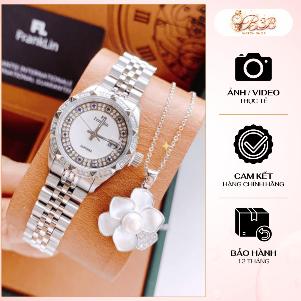 Đồng Hồ Đính Đá FL FRANKLIN FL8686 Ngọc Trai Thời Trang Hàn Quốc Chống Thấm Nước Chống Xước Cho Nữ