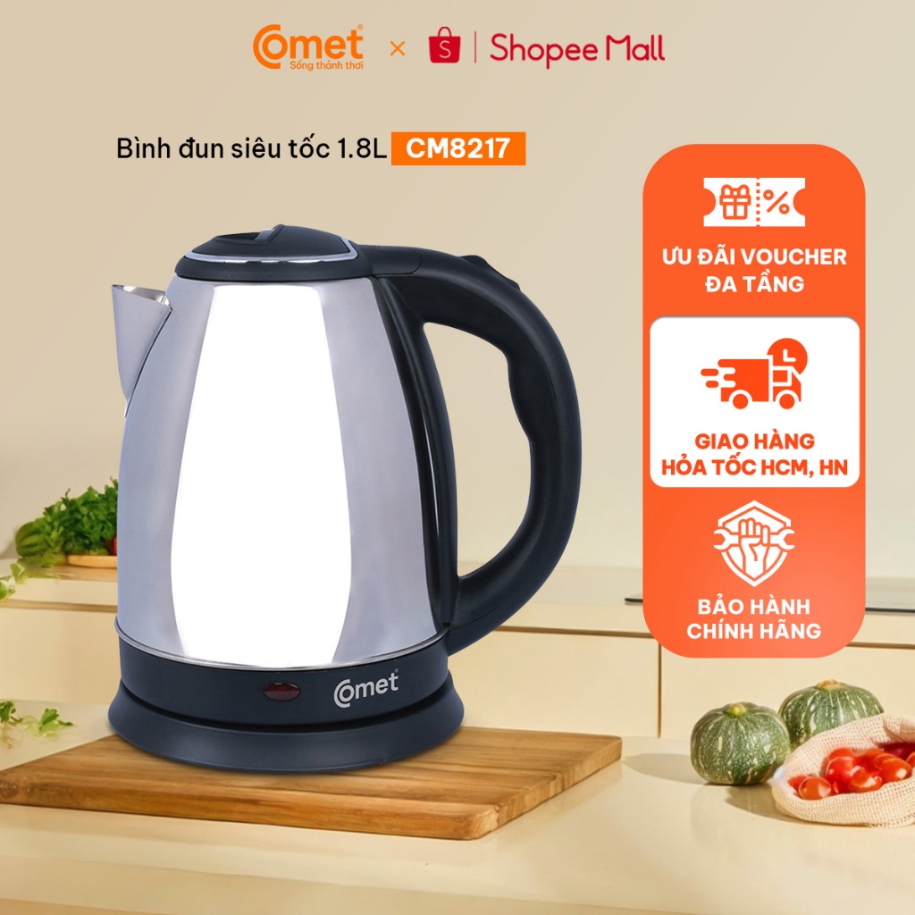 [Có hỏa tốc TPHCM ] Bình đun siêu tốc 1.8L COMET - CM8217