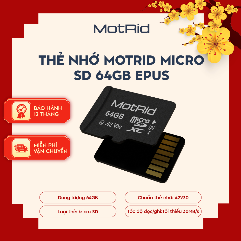 Thẻ nhớ MotRid Micro SD 64GB EPLUS Chuẩn A2V30 64GB Đọc Ghi Nhanh 30MB/s Hỗ Trợ 2K/4K
