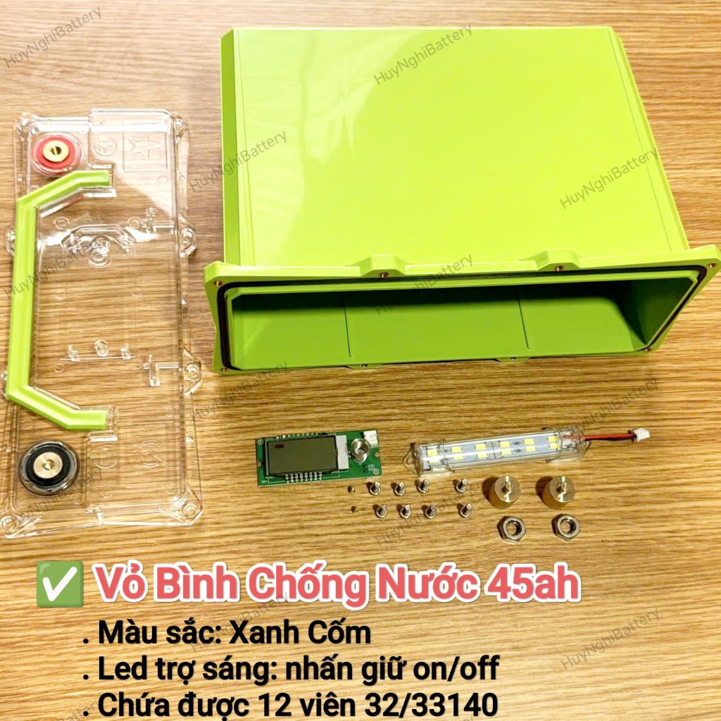Vỏ Bình Pin 45AH Kín Nước ES12-32E Chứa Được 12 Cell 33140 Có Led Báo Pin