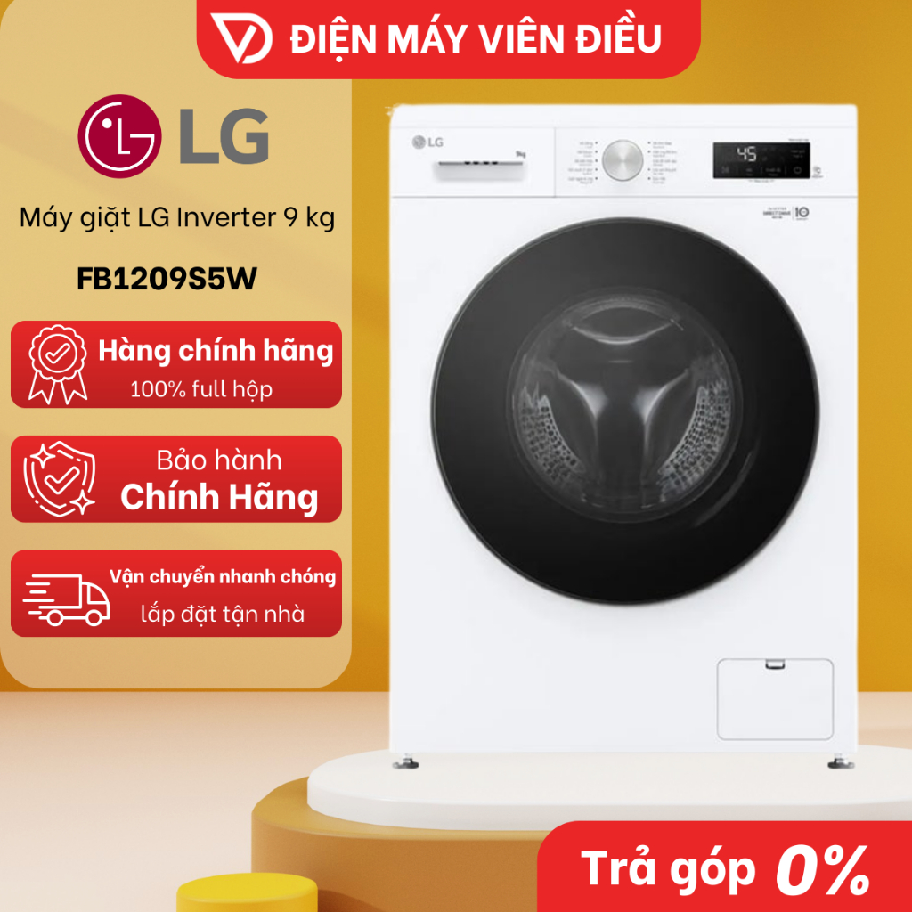 FB1209S5W - Máy giặt LG Inverter 9 kg FB1209S5W Lồng ngang Giặt sạch Tiết kiệm điện