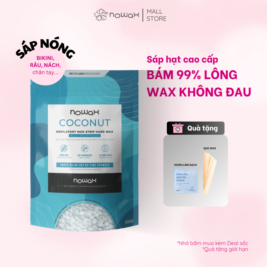 Sáp wax lông nóng NOWAX hương Vani Coconut, dạng hạt, siêu bám lông, không nhựa thông, waxing Bikini, Nách và Râu