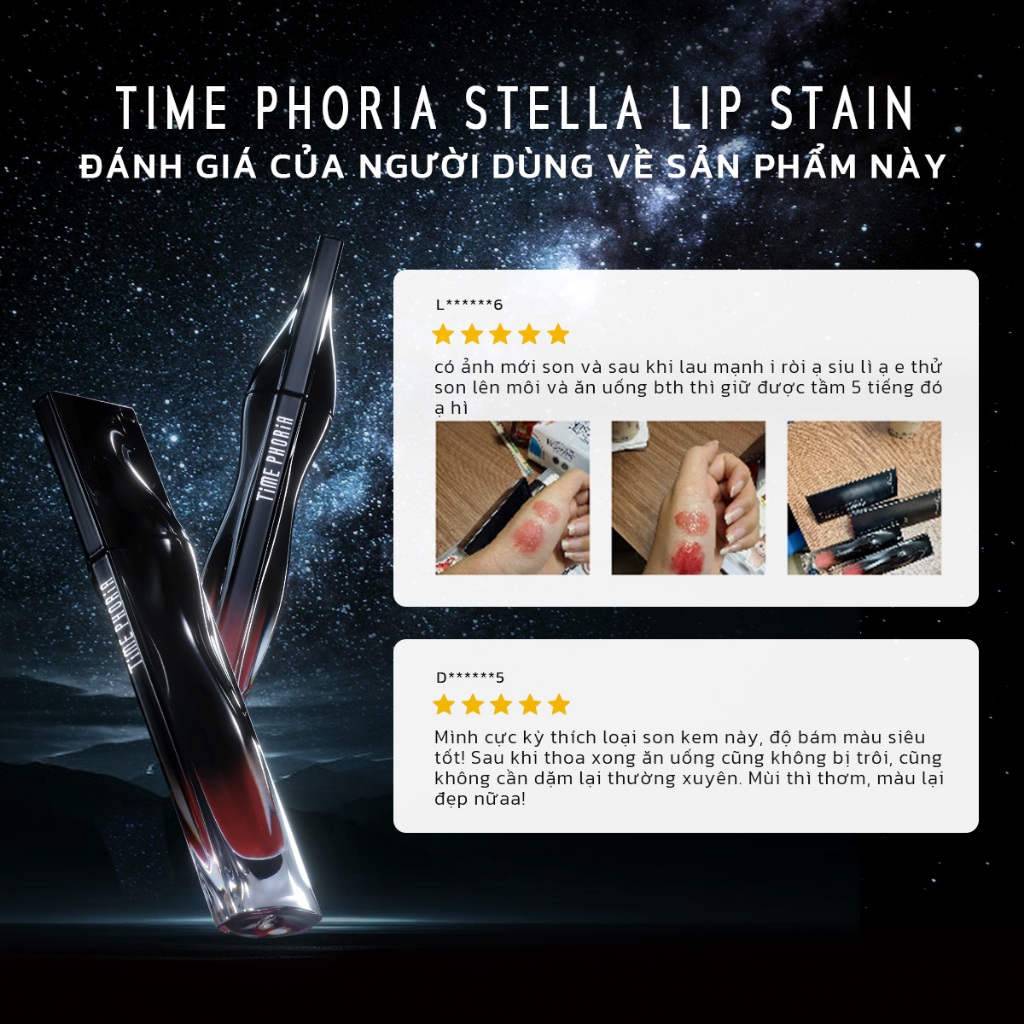 [tlinh choice]Son tint lì lâu trôi TIMEPHORIA STELLAR DUST LIP STAIN bóng mượt, bền màu không lem không dính cốc 5ML | BigBuy360 - bigbuy360.vn