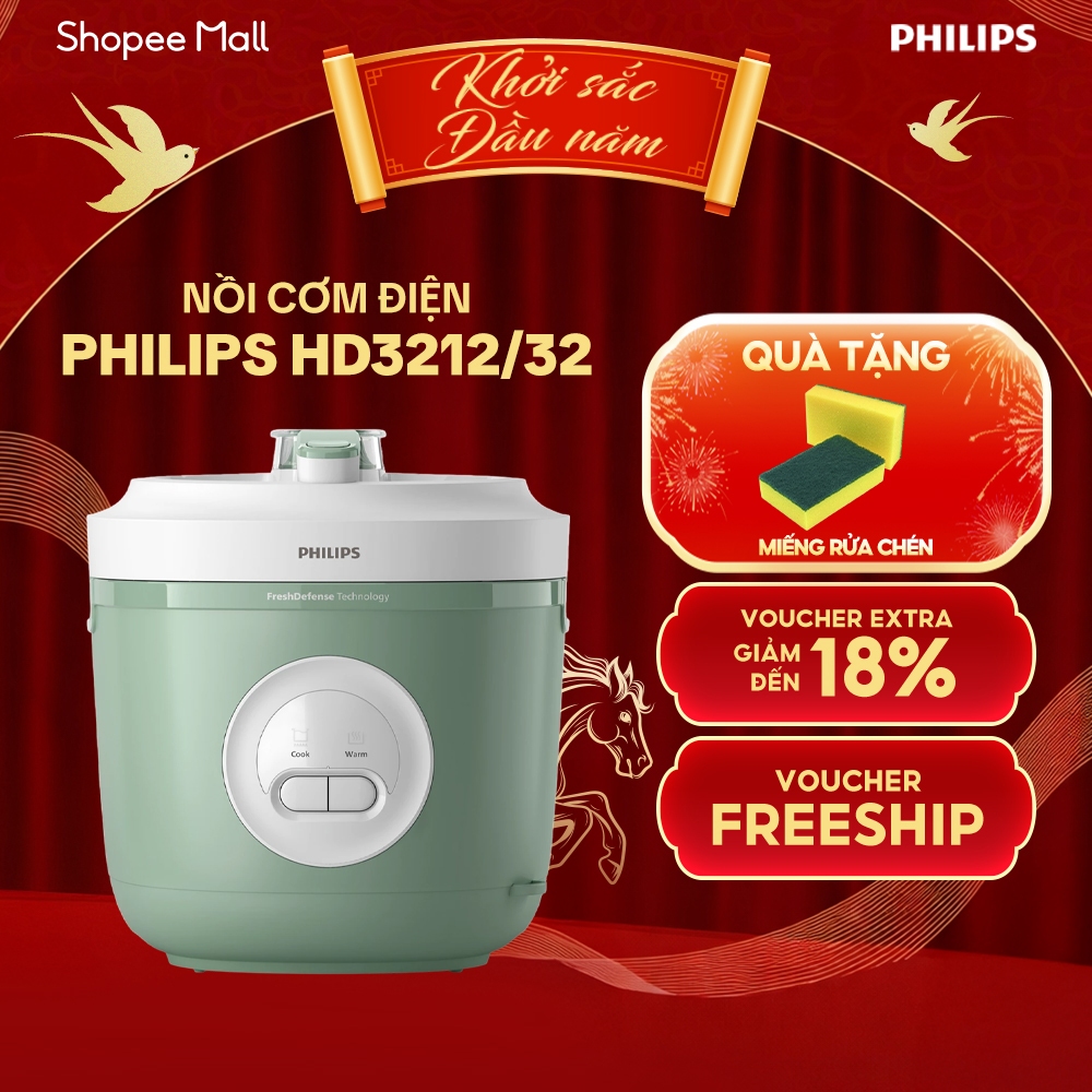 [HÀNG CHÍNH HÃNG] Nồi Cơm Điện Philips Series 3000 HD3212 /32 1.8 Lít - Bảo Hành 24 Tháng