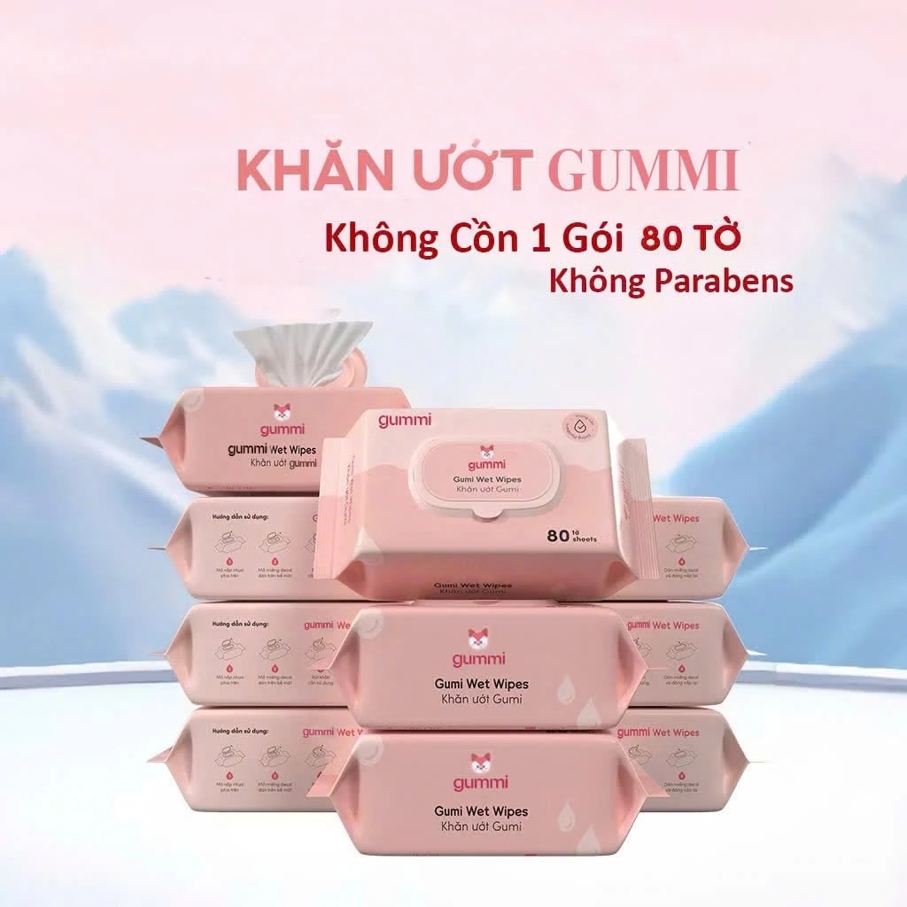 Combo 5 gói khăn ướt Gummi 80 Tờ không cồn, không parabens