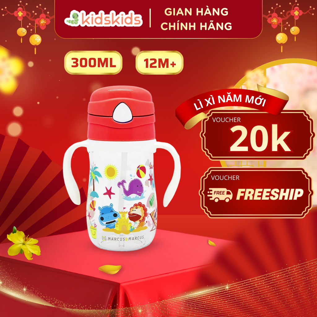 Bình Uống Nước Có Ống Hút Cho Bé Tritan Marcus & Marcus, Từ 12 Tháng - Marcus