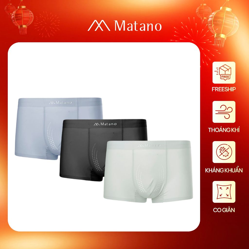 [COMBO 3] Quần Lót Boxer Nam Lụa Băng Đục Lỗ Thoáng Khí MATANO QL067 chất liệu cao cấp, mềm mịn, nhẹ