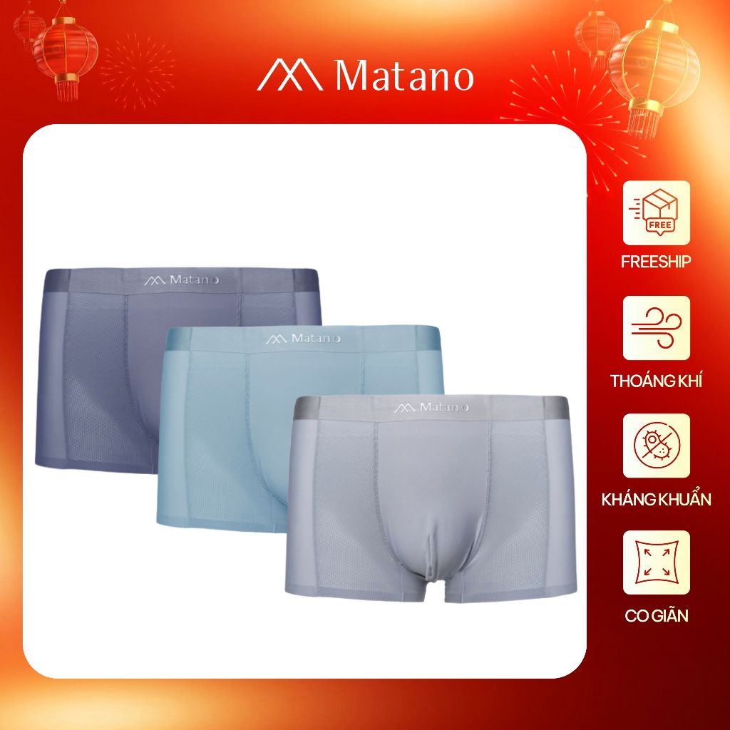[COMBO 3] Quần Lót Boxer Nam Lụa Băng Phối Lưới Hai Bên MATANO QL068 mềm mại, thoáng khí, co giãn kh