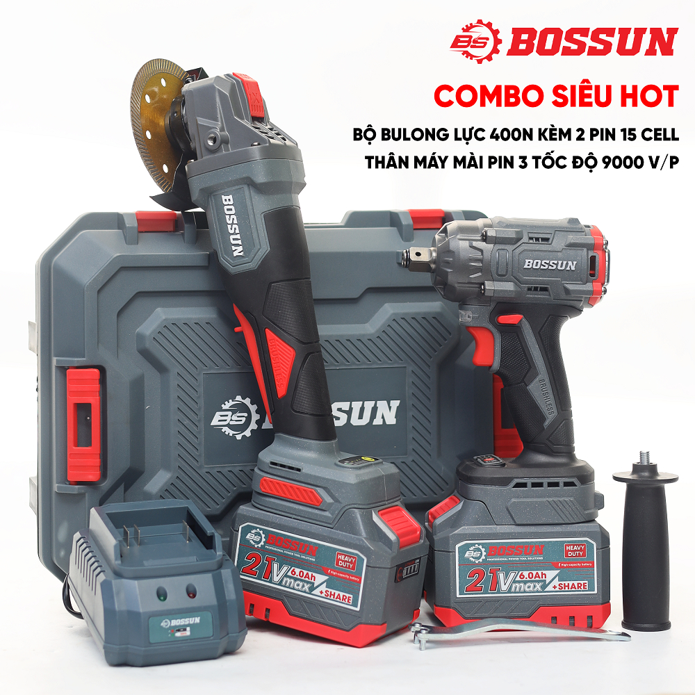 [CHÍNH HÃNG] COMBO BOSSUN Máy Mài Pin BOSSUN M21B-AG100PRO + Máy Siết Bulong BOSSUN M21B-IW400N