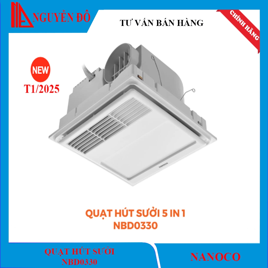 Quạt hút sưởi 5in1 Nanoco NBD0330 công suất 2200W, điều khiển bằng remote tích hợp 5 chức năng thiết