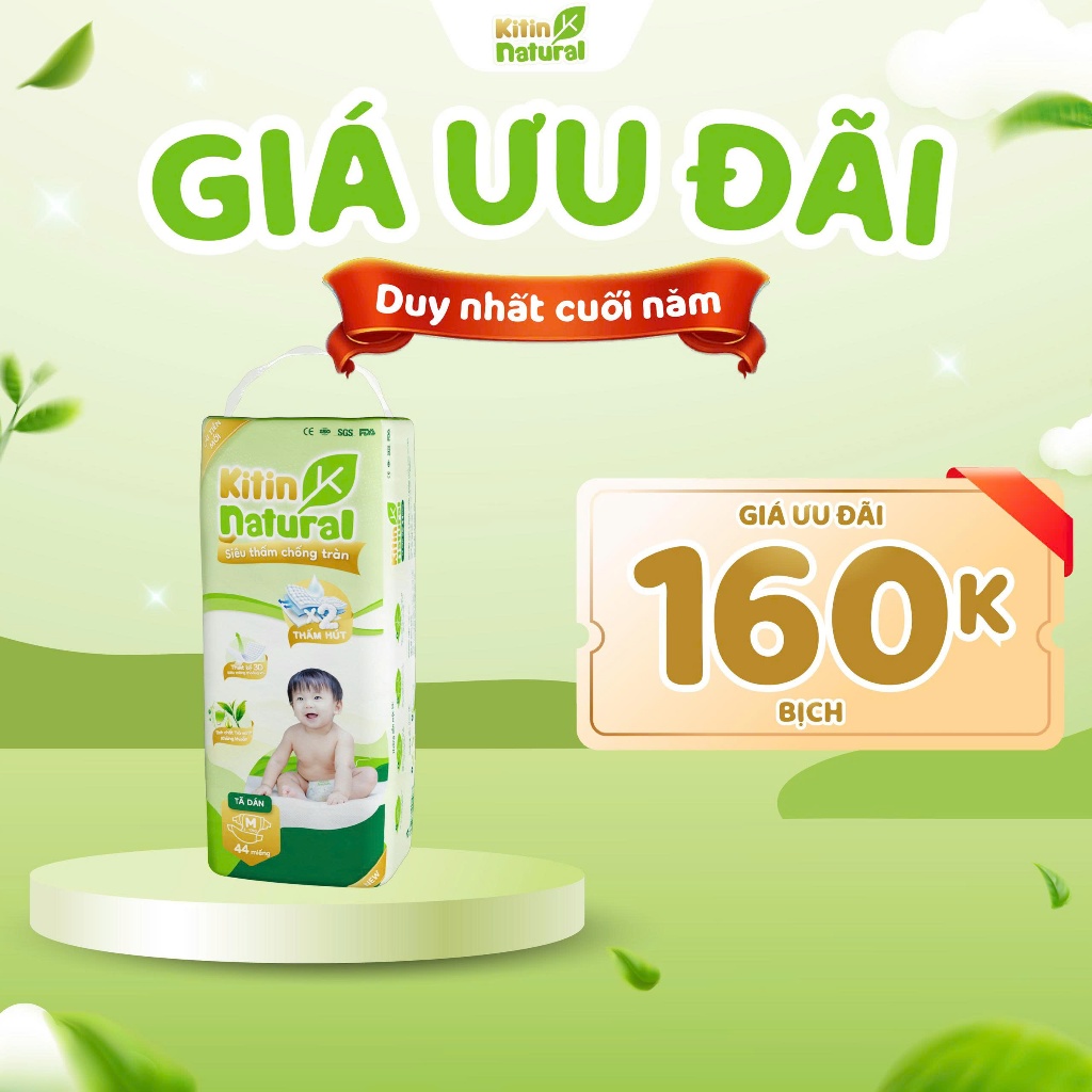 Tã/Bỉm Dán Sơ Sinh Kitin Natural Size NewBorn Siêu Mềm Mịn, Mỏng Thoáng, Thấm Hút Tốt An Toàn Bỉm Ch